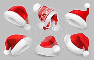 Santa Claus hat.Winter clothes. Christmas 3d vector icon set
