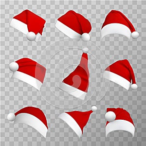 Santa claus hats realistic vector illustrations set