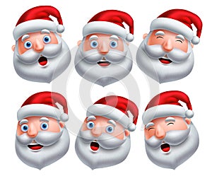 Santa claus head vector set. Santa claus emoticons with happy and funny facial expressions