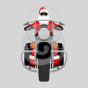 Santa Claus on heavy chopper motorcycle front view colo