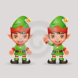 Santa claus helper christmas elf boy new year 3d cartoon character design vector illustration