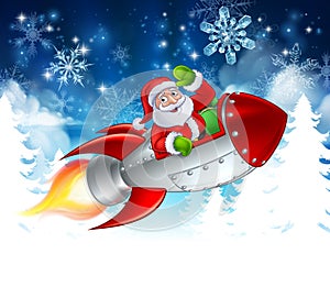 Santa in Rocket Christmas Cartoon