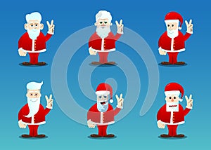 Santa Claus showing the V sign, peace hand gesture.