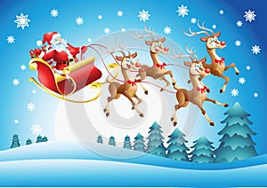 Santa Claus in his sleigh flying