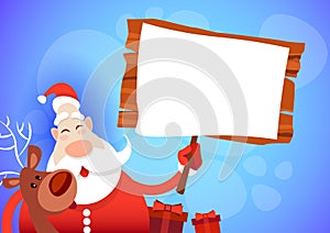 Santa Claus Hold Big Empty Sign Board Merry Christmas Greeting Card Happy New Year
