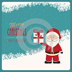 Santa claus hold gift winter snowy background