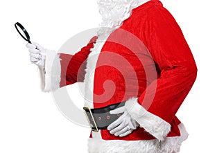 Santa Claus holding a magnifying glass