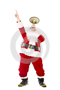 Santa Claus holding megaphone and looking up