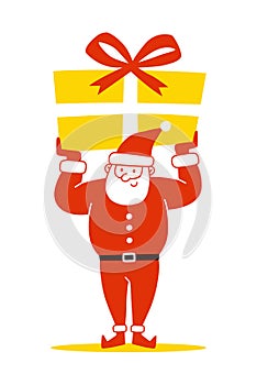 Santa Claus holding a presents on white background.