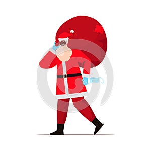 Santa claus holding sack full of gifts new year christmas holidays celebration coronavirus quarantine