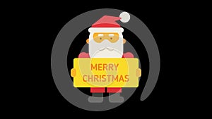 Santa Claus holds sign with inscription Merry Christmas. Alpha channel