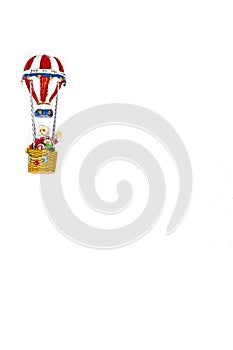 Santa Claus in Hot air balloon flight on white background