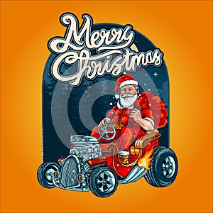 Santa Claus Hot Rod vector illustrator with Background