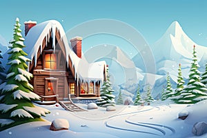 Santa Claus house at North Pole. Holiday of Christmas and New Year. Rustic cozy fairy-tale house.
