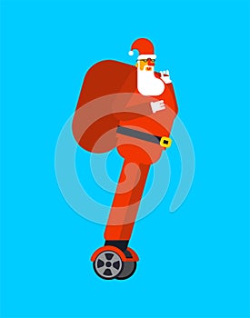 Santa Claus on hoverboard. Merry Christmas. Modern transport