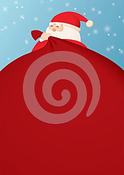 Santa claus and a huge bag of gifts with space for text. Use for cover, greeting cards, banners, ads, invitation