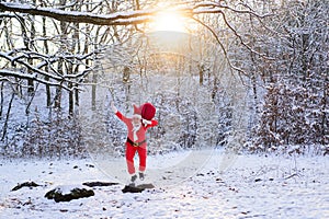 Santa Claus with huge sack with Christmas gift. Merry Xmas and Happy New Year Eve.