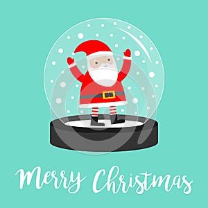 Santa Claus icon. Crystal ball with snow. Merry Christmas Greeting card. Cute cartoon kawaii funny baby character. Flat design.