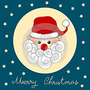 Santa Claus on Indigo Blue Christmas Greeting Card. Vector Illustration