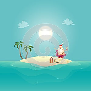 Santa Claus with inflatable swim float on siland celebrate summer - christmas in june photo