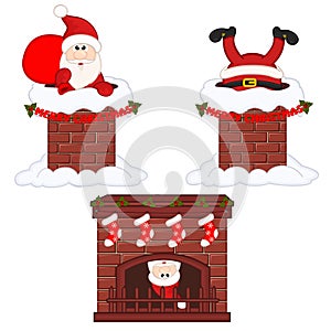 Santa Claus inside chimney and fireplace