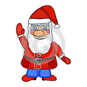 Santa Claus isolated on white background. Simple smiling Santa Claus waving right hand.