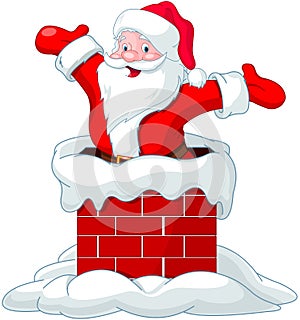 Santa Claus jumping from chimney