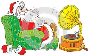 Santa Claus listening to music