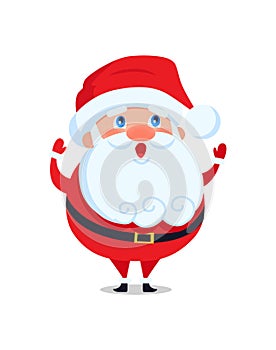 Santa Claus with Long Beard Greets Everyone Vector