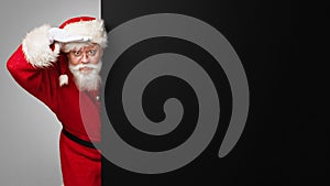 Santa Claus look to future black banner