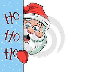 Santa Claus looking out the side in cartoon style with christmas quote hohoho. Vector illustration.