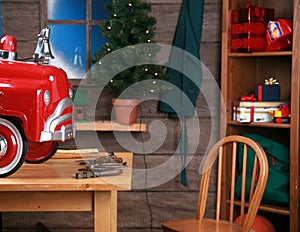 Santa Claus makes a Pedal Car in his Workshop for a Lucky little boy or girl for Christmas