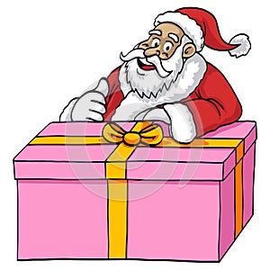 Santa Claus Mascot Cartoon with Present Box Illustration