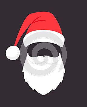 Santa claus mask. Christmas santaclaus party fashion photo face with beard, mustache and hat, holiday sinterklaas head