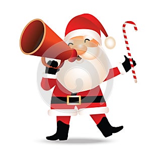 Santa claus with megaphone giving an annoucement with a red speaker photo
