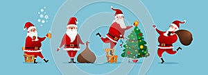 Santa Claus, Merry Christmas and Happy New Year Greeting Vector Characters. Happy Funny Old Man