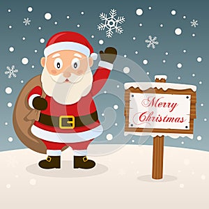 Santa Claus with Merry Christmas Sign