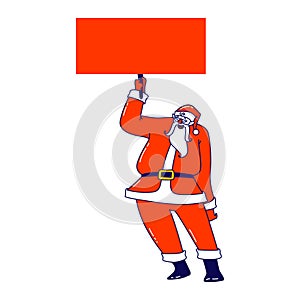 Santa Claus with Mockup. Christmas Character in Red Hat and Costume Holding Empty Banner or Advertising Mock Up