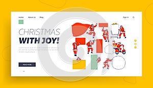 Santa Claus with Mockup Landing Page Template. Christmas Character in Red Festive Costume Holding Empty Banners Mock Up