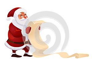 Santa claus with paper letter wish list