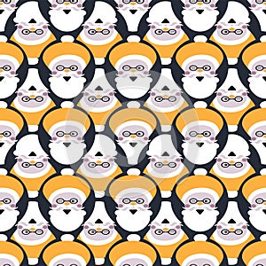 Santa Claus pattern retro sixties seventies style. Graphic Santa faces. Vector