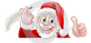 Santa Claus Peeking Quill Pen Scroll Cartoon