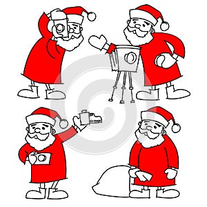 Santa claus photographer with camera vector christmas illustration set
