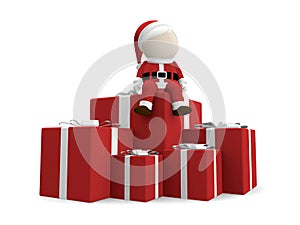 Santa claus with pile of gifts.