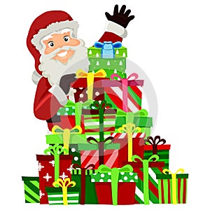 Santa Claus with Piles of Christmas Gifts