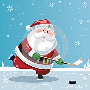 Santa Claus playing hockey