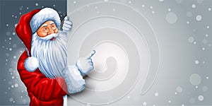 Santa Claus pointing on blank paper banner background with copy space. abstract vector illustration design