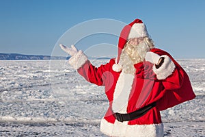 Santa Claus, a pointing gesture