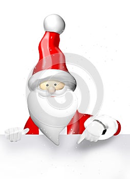 Santa Claus pointing to white banner