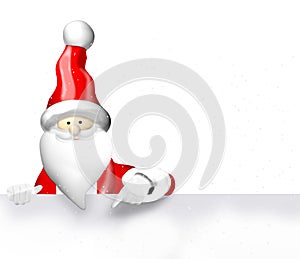 Santa Claus pointing to white banner